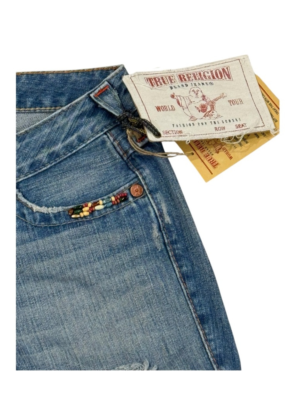 HTF: Y2K new True Religion ❉ Joey Vintage Beaded Cropped Jeans ❉ Saddle Back 25 - Picture 7 of 16